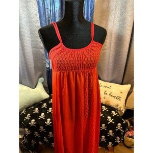 Vintage Med Undercover Wear Red Long Lace Silky Nylon  Goddess Nightgown
